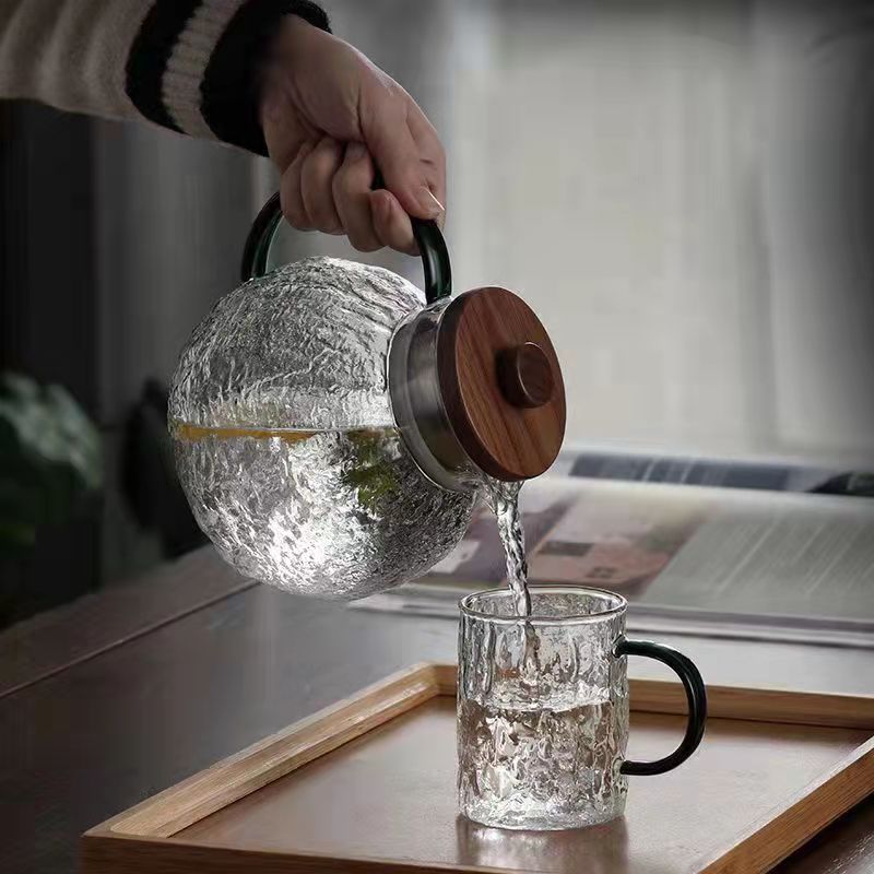 Teapot and cup set, heat-resistant glass cold water bottle, tree pattern household living room glass water bottle, cold water bottle, cup, large capacity details Picture