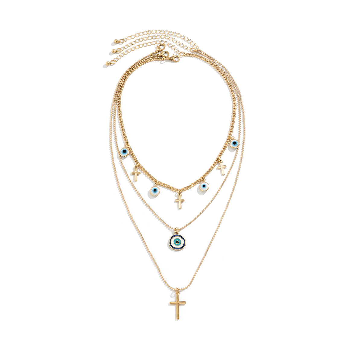 European and American cross-border jewelry, Bohemian retro blue devil eye necklace, French simple cross necklace Item Picture