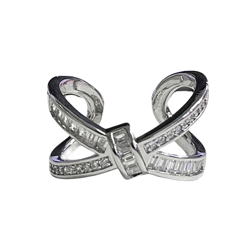 A light luxury cross-set micro-inlaid zircon niche open ring for women on Instagram, with a cold style, unique and versatile personality, and a sweet and cool temperament Item Picture
