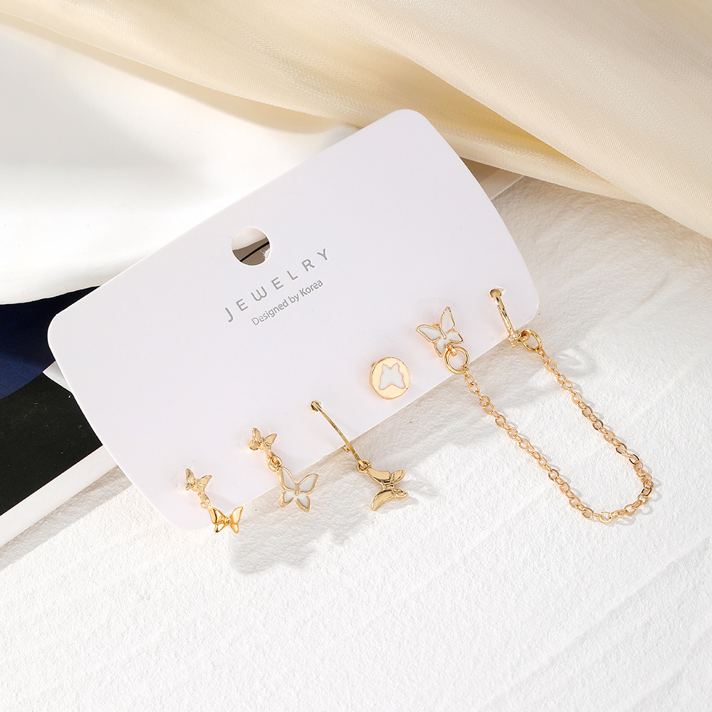 A new cross-border best-selling oil-dripping butterfly earring set of five pieces for women, featuring black metal and elegant earrings Application Scenario