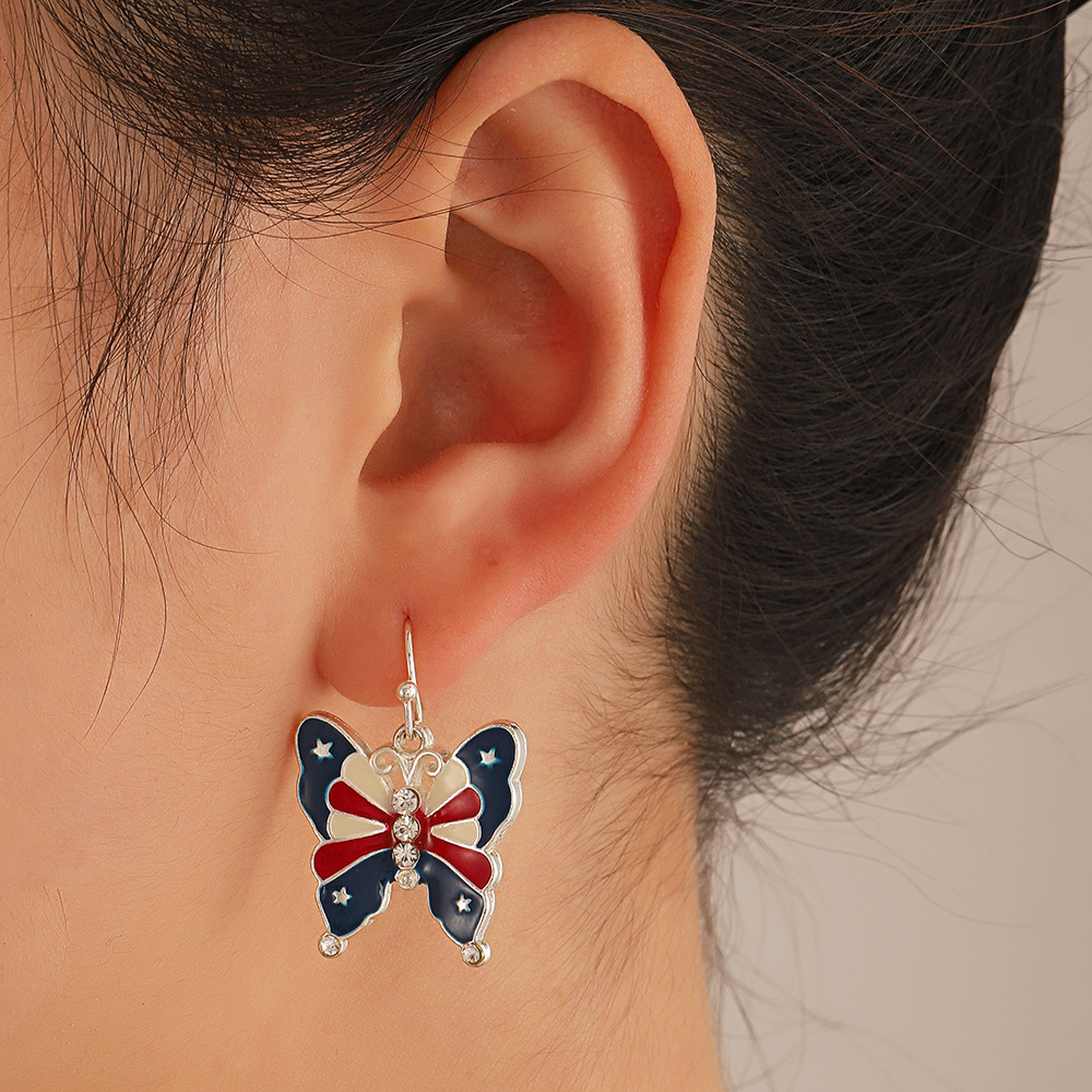 American Independence Day series earrings, European and American ins simple peace dove butterfly wing earrings, bell star earrings Specification drawing