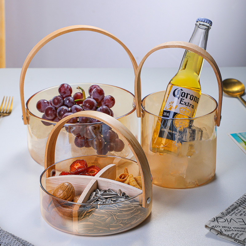 Nordic amber portable fruit basket, high borosilicate glass large-capacity home storage basket, living room reception fruit basket full figure