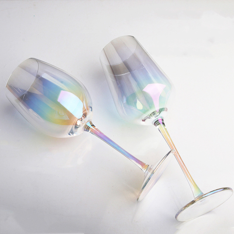 Wholesale of household high-appearance-level seven-color red wine glass sets and commercial crystal glass dazzling high-footed wine glasses details Picture