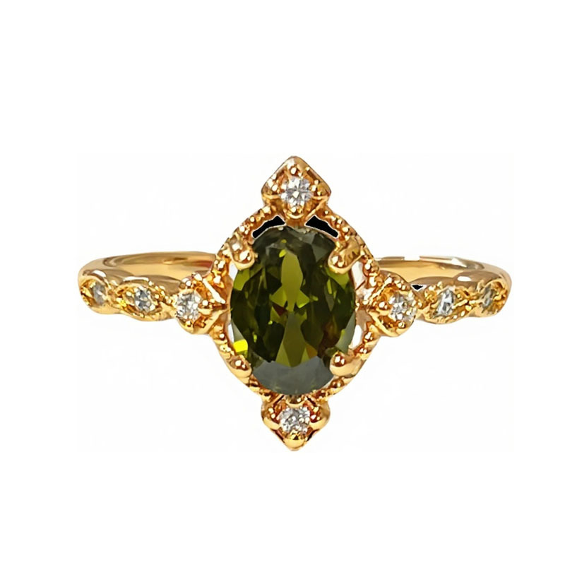 French high-end design olive green zircon row diamond open ring for women, retro, exquisite, fashionable and versatile index finger ring Item Picture