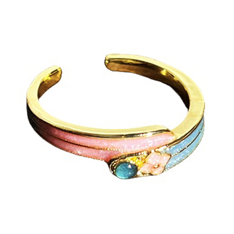 Korean sweet pink enamel flower drop glaze elegant open ring, a fashionable and niche design sense light luxury ring for women Item Picture