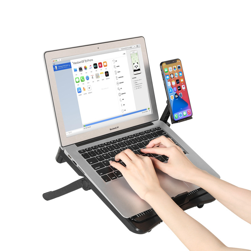 Wholesale of multi-functional notebook computer stand, desktop office upright height-increasing radiator, folding storage plastic rack Specification drawing
