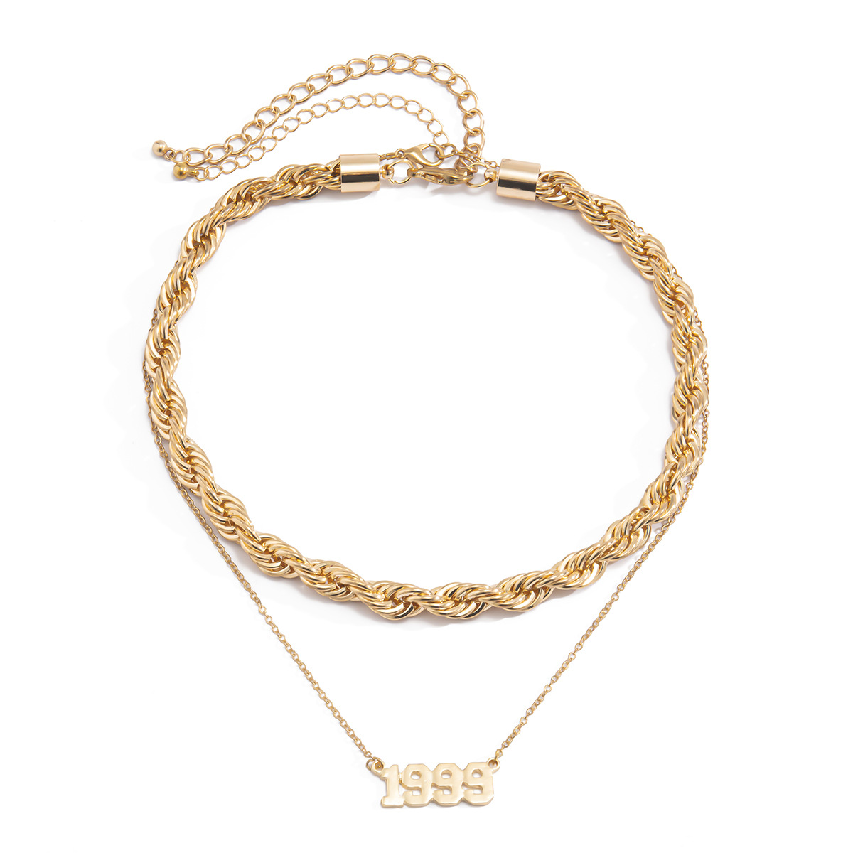 European and American cross-border jewelry, simple and retro twist chain necklace, versatile and personalized for women, letter 1999 pendant necklace Item Picture