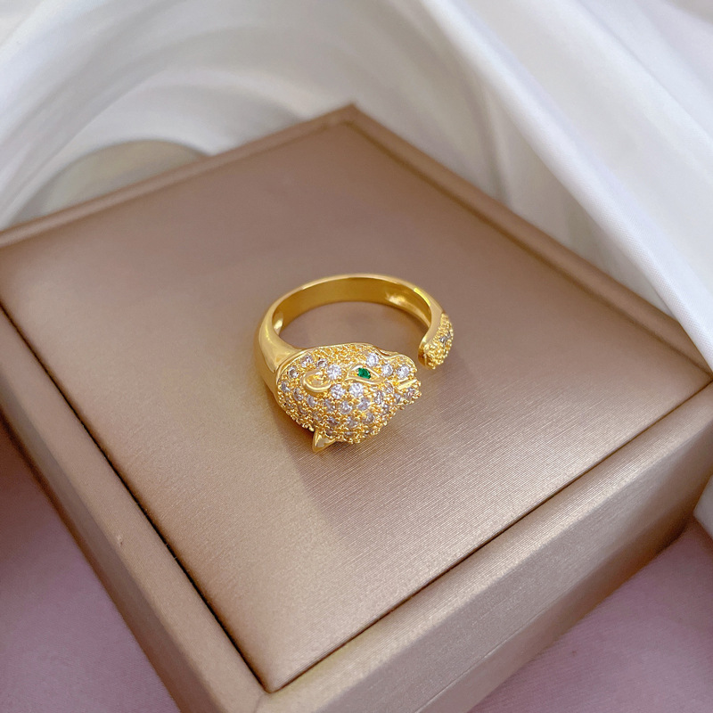 【 Real Gold 】 Heavy Industry leopard head Full diamond ring with adjustable opening, simple jewelry, Japanese-style ring couple rings Specification drawing