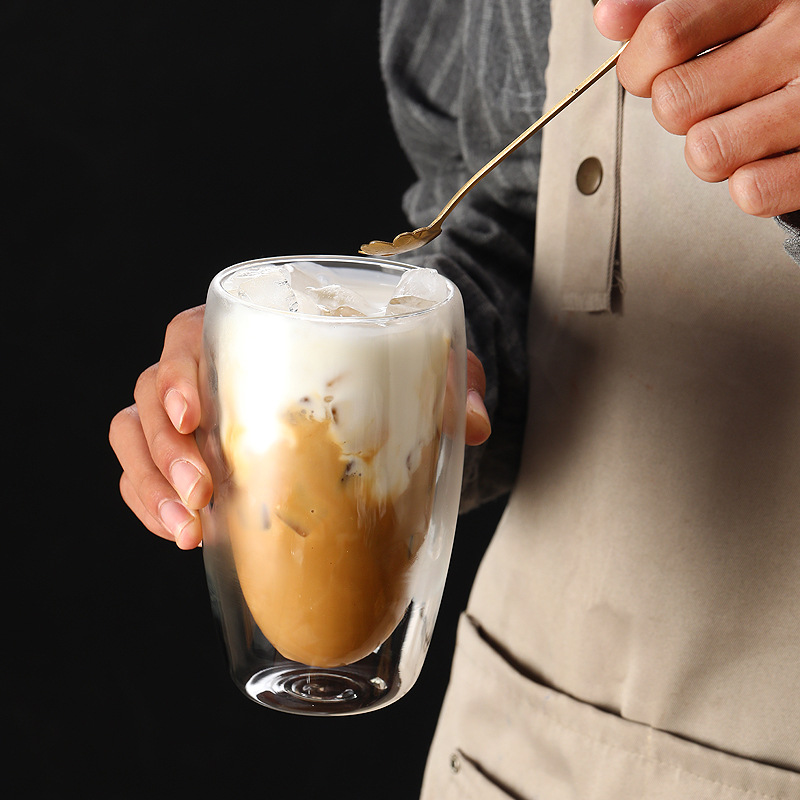Transparent restaurant juice and milk cups, American latte coffee cups, thickened double-layer glass cups, heat-resistant details Picture