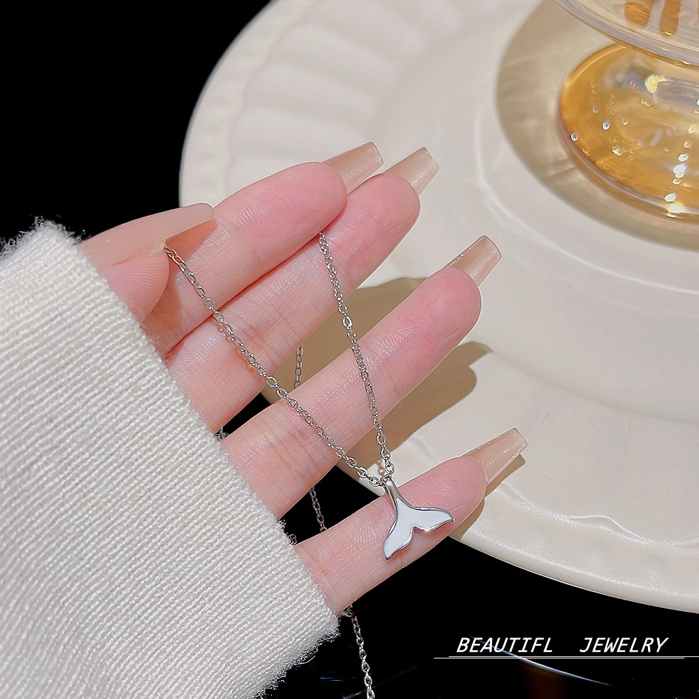 A delicate fishtail titanium steel necklace with a light luxury and niche design, a new collarbone chain for women in 2025 Specification drawing