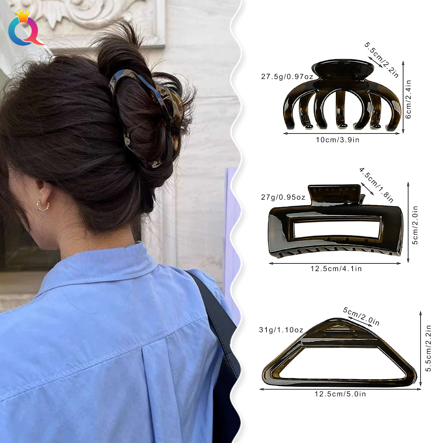 Qiyue Cross-border Hair Clips, dark tea-colored hairpins, women's shark clips, high-end hairpin accessories wholesale details Picture
