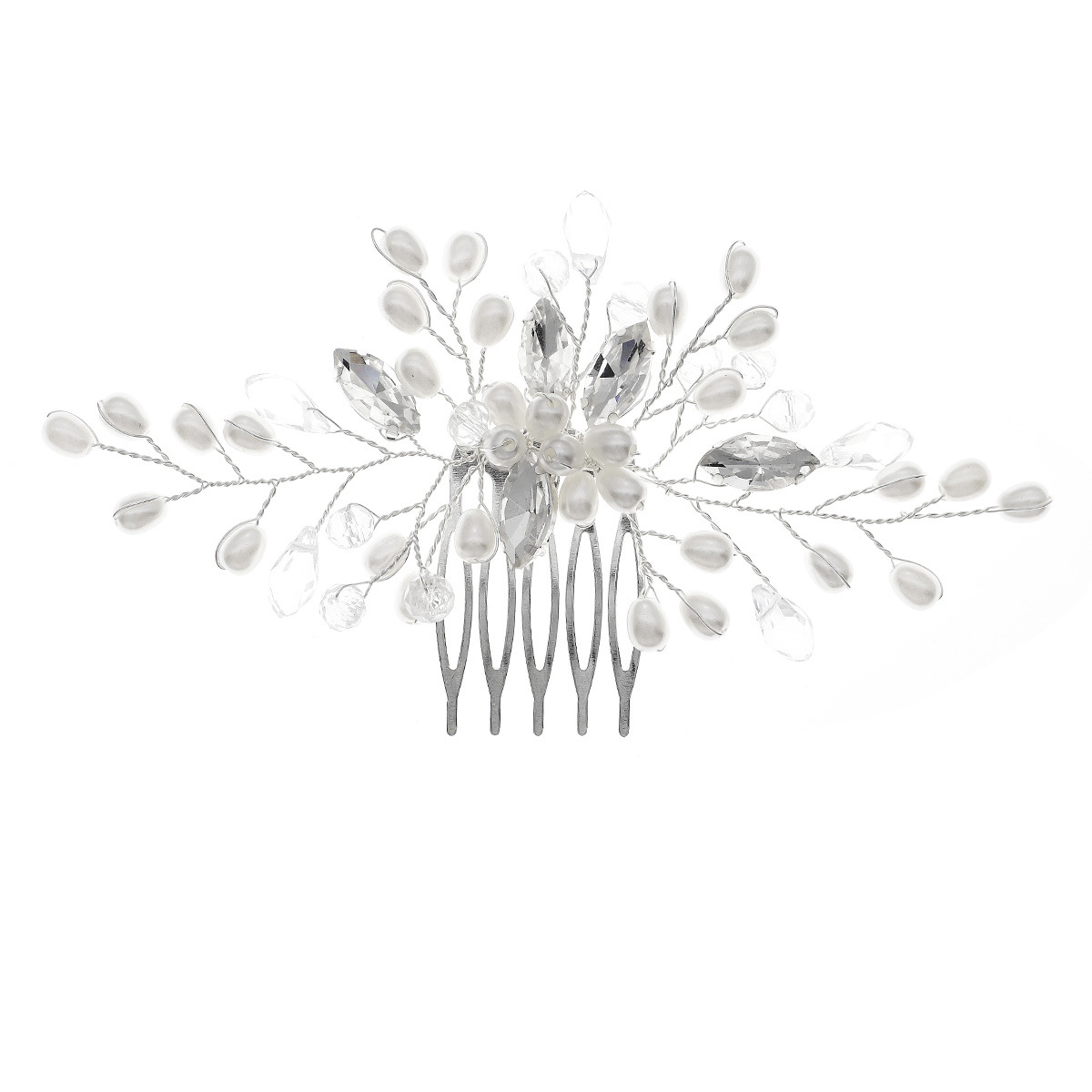 Bride's accessories: European and American wedding dress headwear, handcrafted rhinestone and pearl comb, five-toothed updo and pearl comb at the back of the head Item Picture