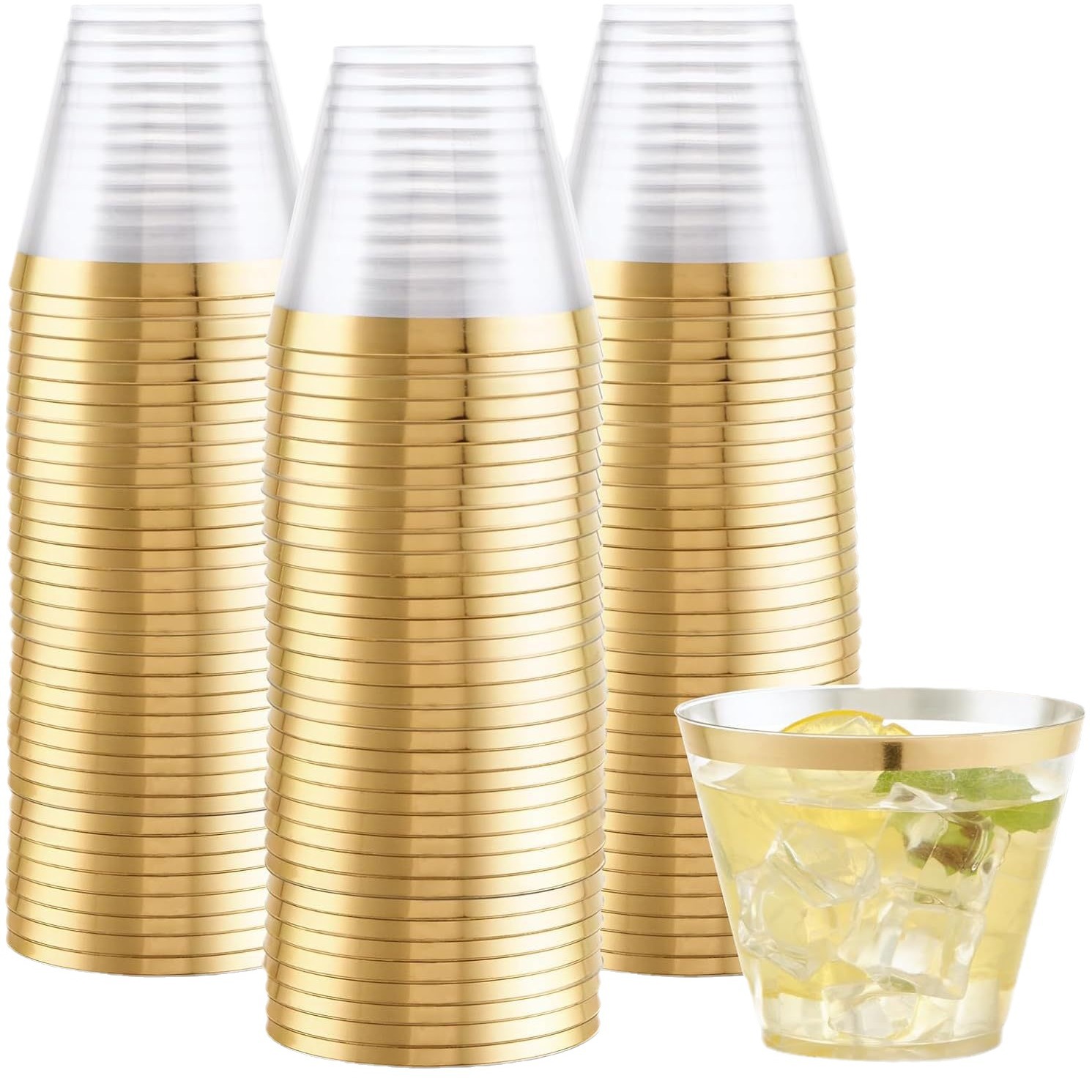 Wholesale 260ML disposable champagne glasses wholesale, thickened gold-rimmed plastic red wine glasses for parties, weddings and birthday parties Item Picture