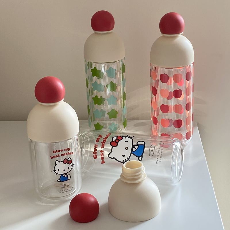 ins niche red-nosed double-layered glass cups, the same style as those on Xiaohongshu, large-capacity water cups, sealed portable cups, custom-made Application Scenario