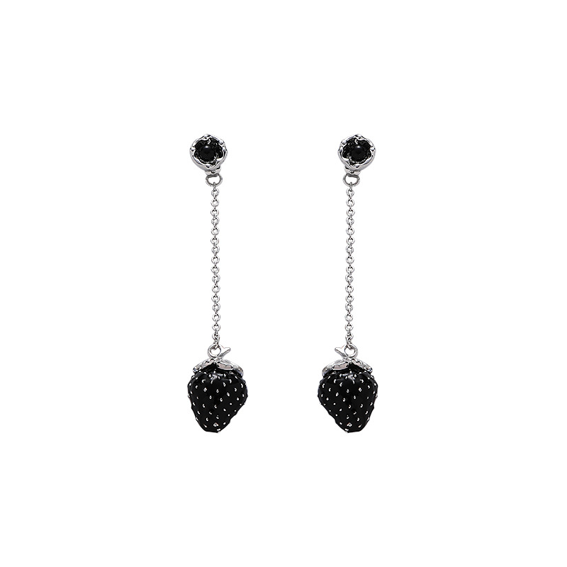 New oil-dripping strawberry earrings and pendants, fashionable country style, 925 silver needle stud earrings, high-end and light luxury, best friend earrings Item Picture