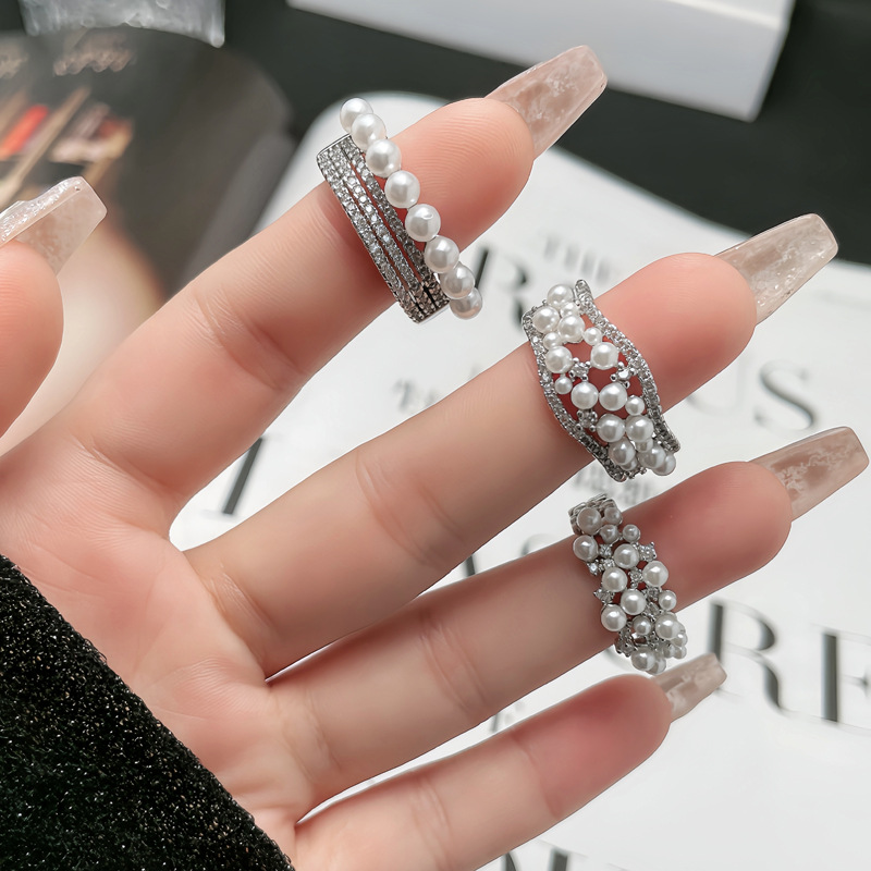 French-style elegant and light luxury pearl open-top ring, a cold and aloof trend for women, with a unique and high-end feel. It is exquisitely layered and fashionable Specification drawing