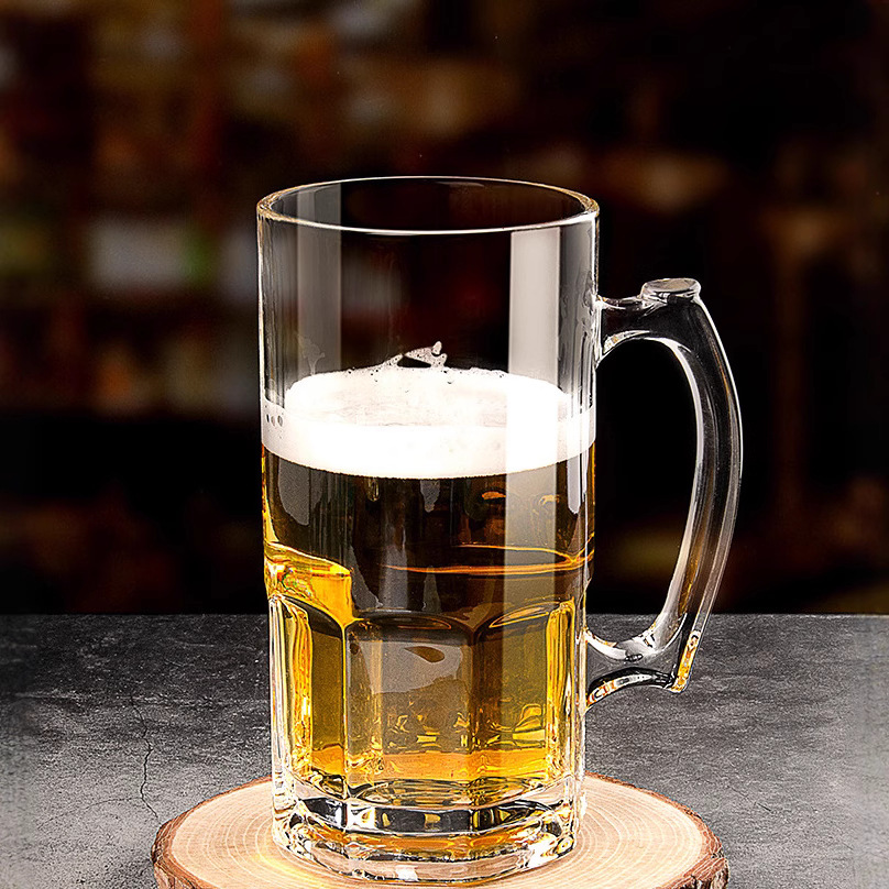 Wholesale of glass beer mugs in stock, 1000ml large capacity draft beer cups, for export to bars, restaurants, KTVS details Picture