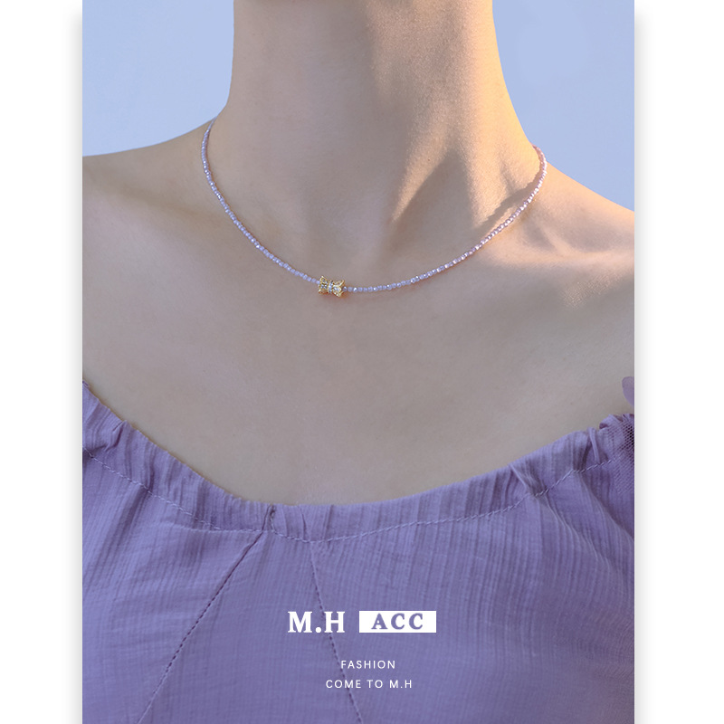 The 2025 new purple zircon necklace is a fashionable, simple and versatile design for women. It has a high-end feel and does not fade. It is a titanium steel collarbone chain full figure