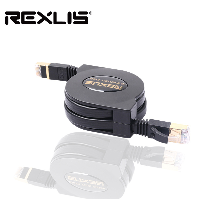 Black gold-plated shielded RJ45 flat computer router, notebook Category 7 CAT7 retractable network cable 1.5 meters in stock full figure