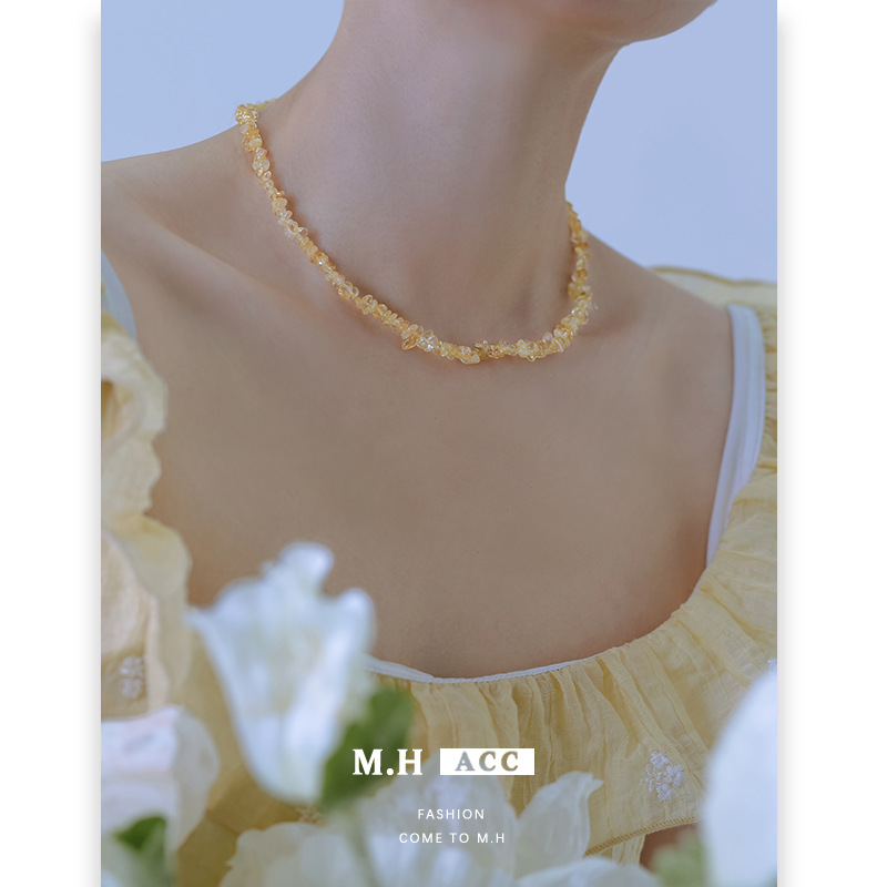 Summer sweet yellow crystal necklace for women, simple and elegant, high-end style. Collarbone chain, fashionable and versatile, whitening neck chain wholesale Specification drawing