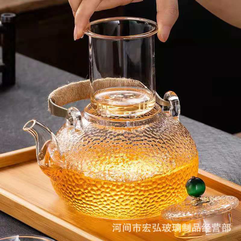Japanese-style hammer-patterned high-temperature resistant glass teapot, transparent tea set with filter, high borosilicate glass for boiling water and tea Application Scenario