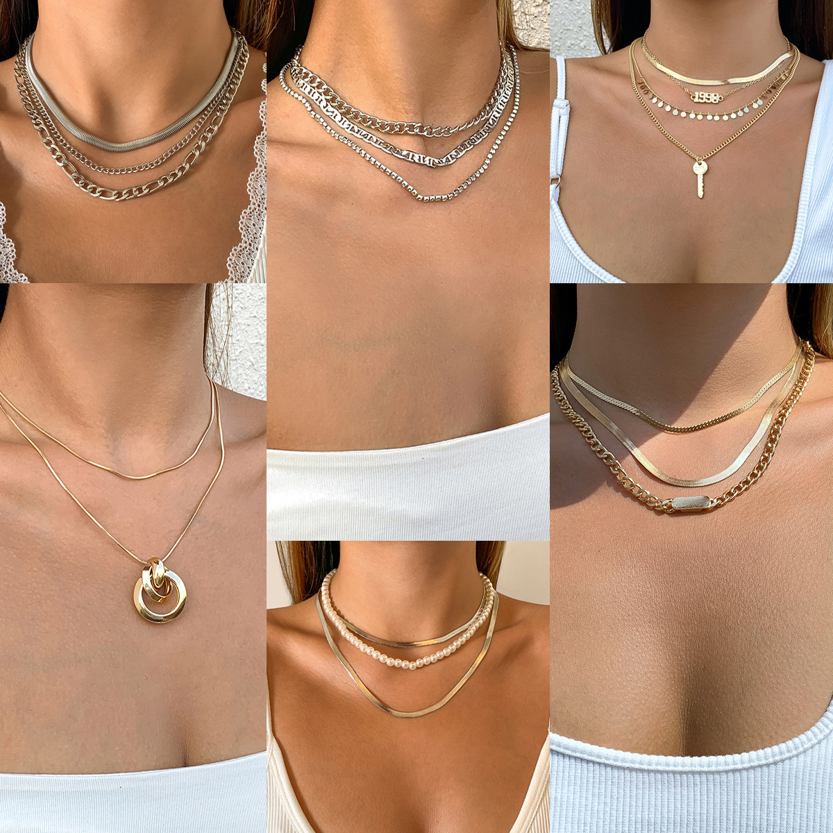 European and American cross-border jewelry geometric circle, niche design sense, metal thick necklace, simple and versatile pearl collarbone necklace details Picture