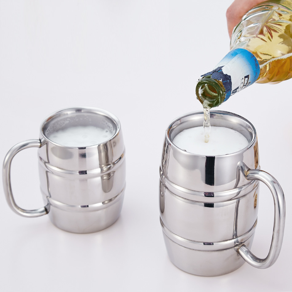 Double-layer stainless steel beer mugs, barrels, coffee cups, wine utensils, wine glasses, double-layer insulated cups, metal water cups, portable for cross-border use details Picture