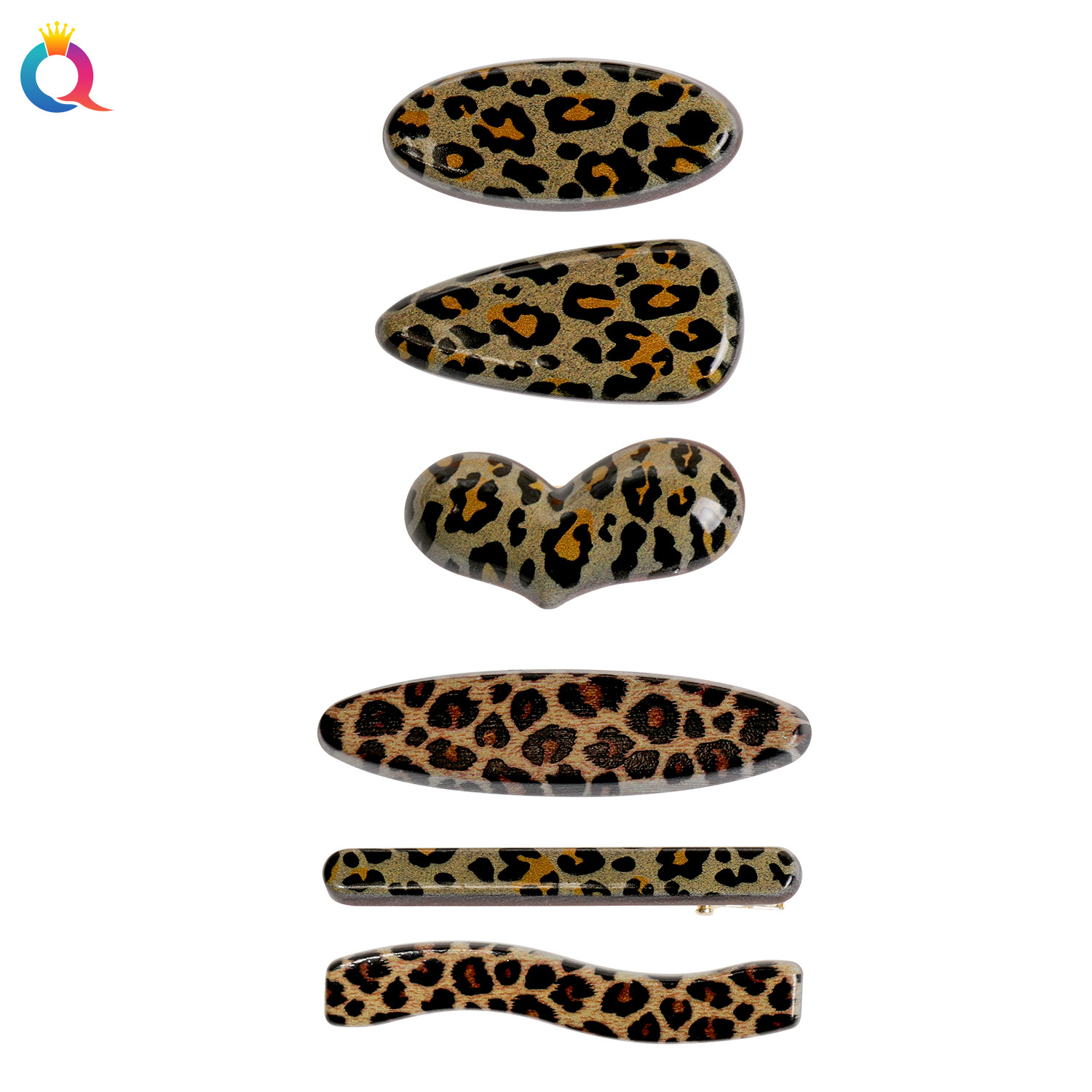 Wholesale of Qiyue Cross-border leopard Print Coffee-colored duck bill clips, high-end side bangs clips, geometric hair clips and hair accessories Item Picture