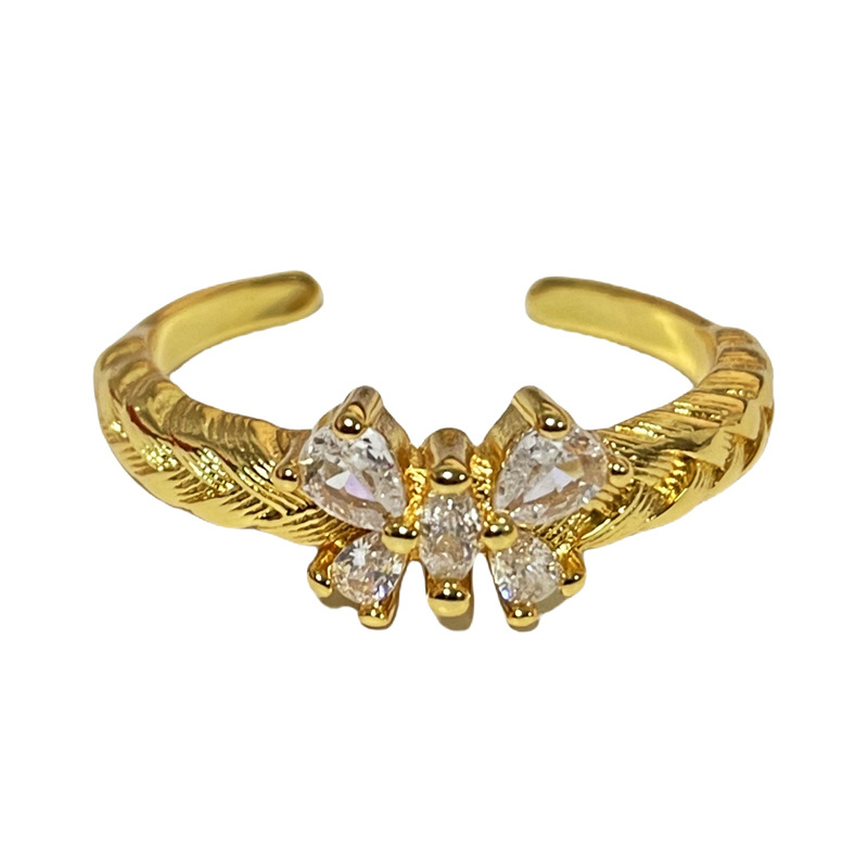 New Chinese-style retro wheat ear woven brushed open ring, women's court style butterfly high-end, niche couple ring Item Picture