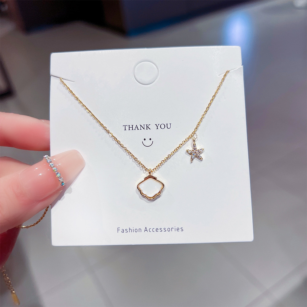 Korean sweet lady shell starfish pendant, versatile collarbone chain, ins cold style, niche design, fairy necklace full figure