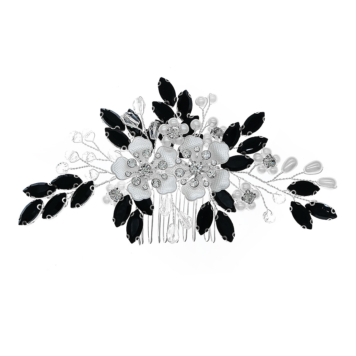 Bride's hair accessories, photo accessories, handcrafted pearl flower hair bun, headwear, Halloween black water diamond hair comb Item Picture