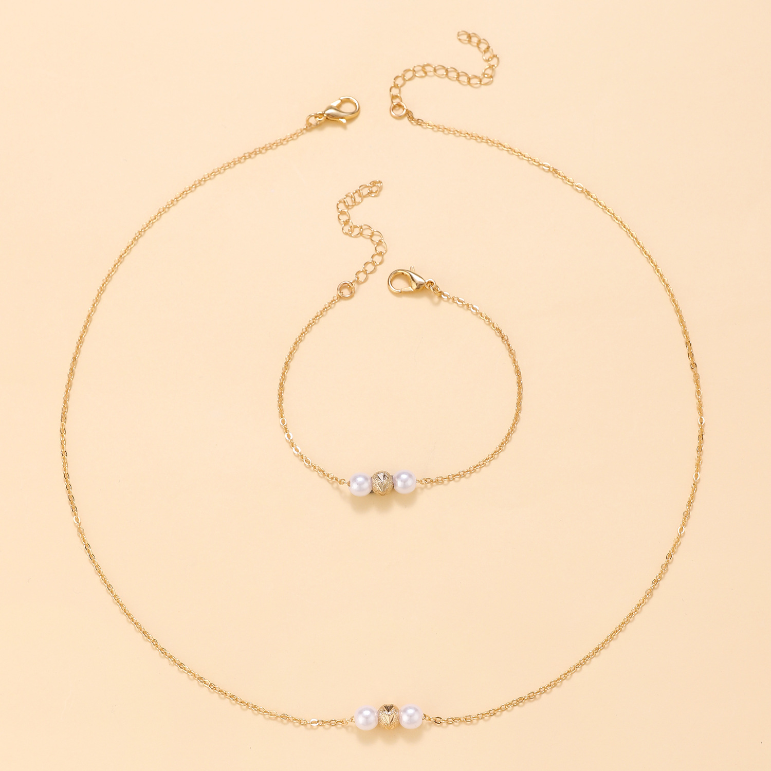 European and American ins fashion, simple and versatile pearl string bracelet necklace two-piece set, high-end and elegant jewelry set for women Application Scenario