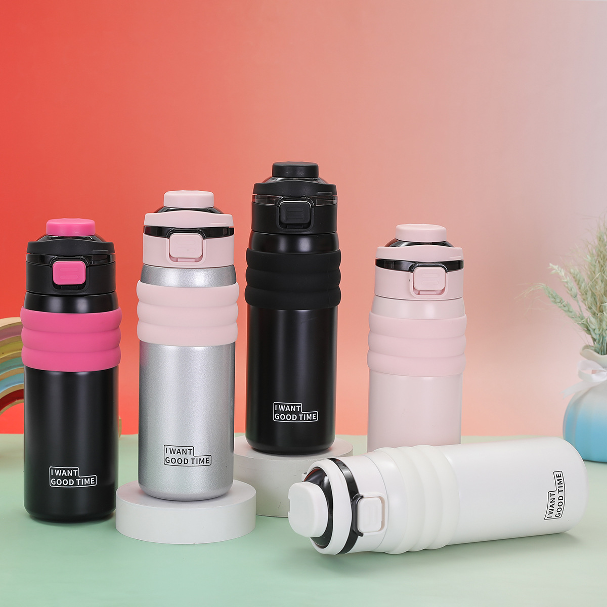 High-appearation-level women's sports water bottle, portable double-drinking, office and school insulated cup, large-capacity bouncing straw cup full figure