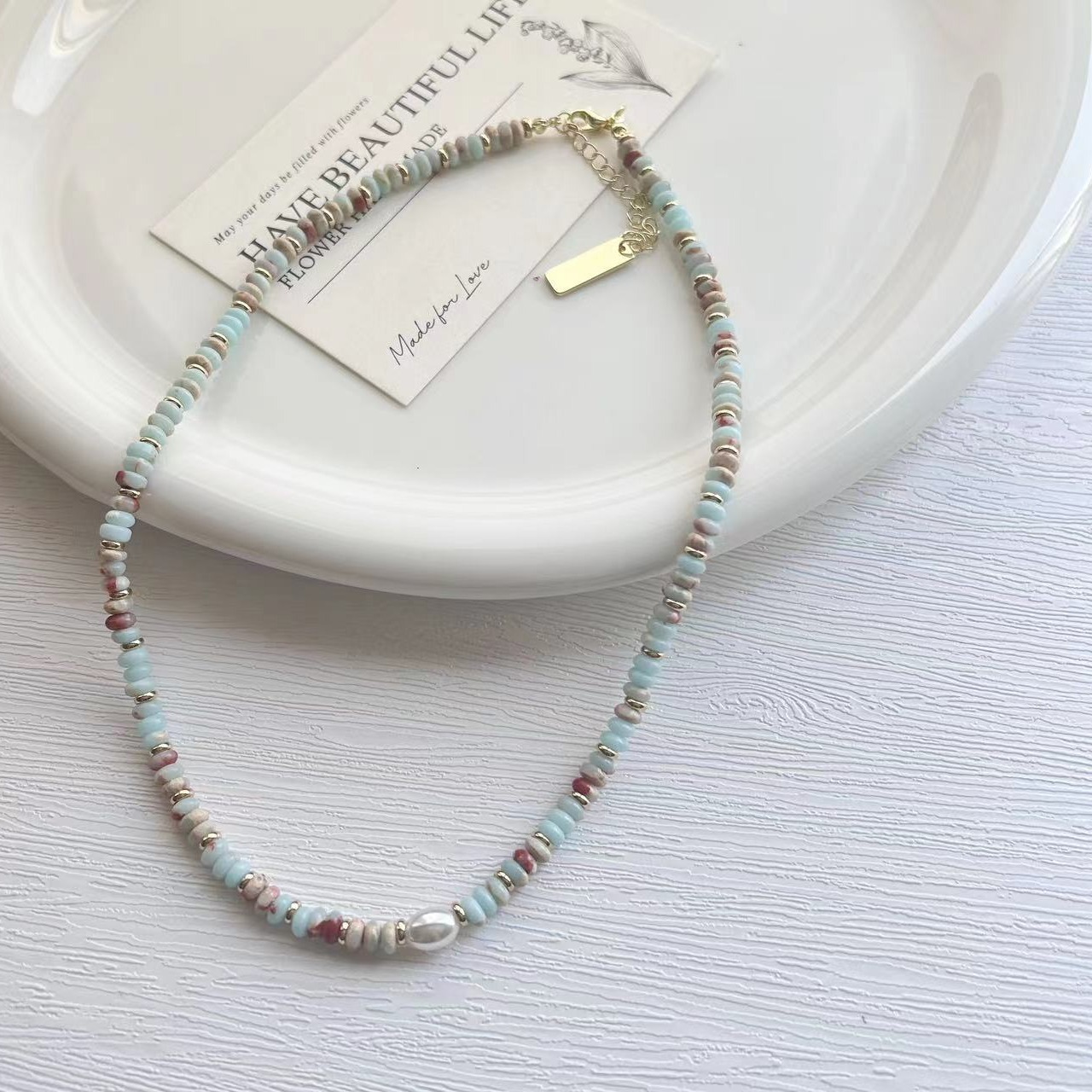 Colorful stone beaded jade freshwater pearl necklace for women, 2024 new style, light luxury, niche and versatile collarbone chain details Picture