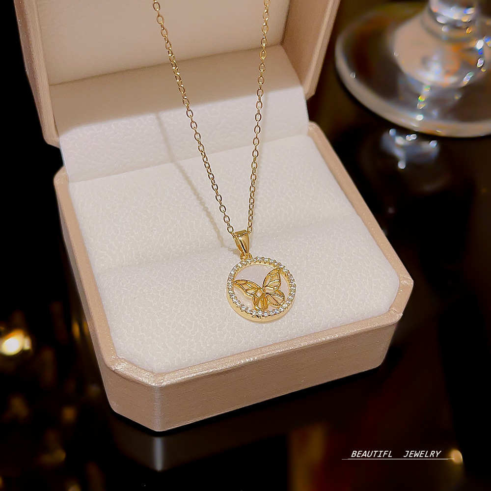 The new 2025 ins cold style circular butterfly necklace accessory for girls, a niche design collarbone chain details Picture
