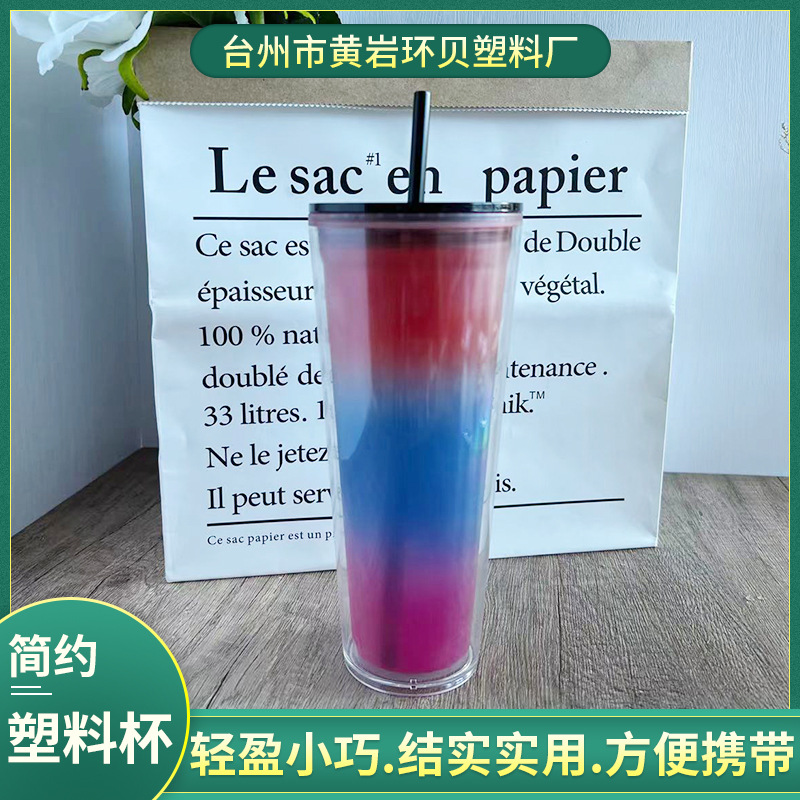 New wholesale double-layer plastic cups with straws, PS gift cups, temperature-sensitive gradient color beverage straws, color-changing cups Application Scenario