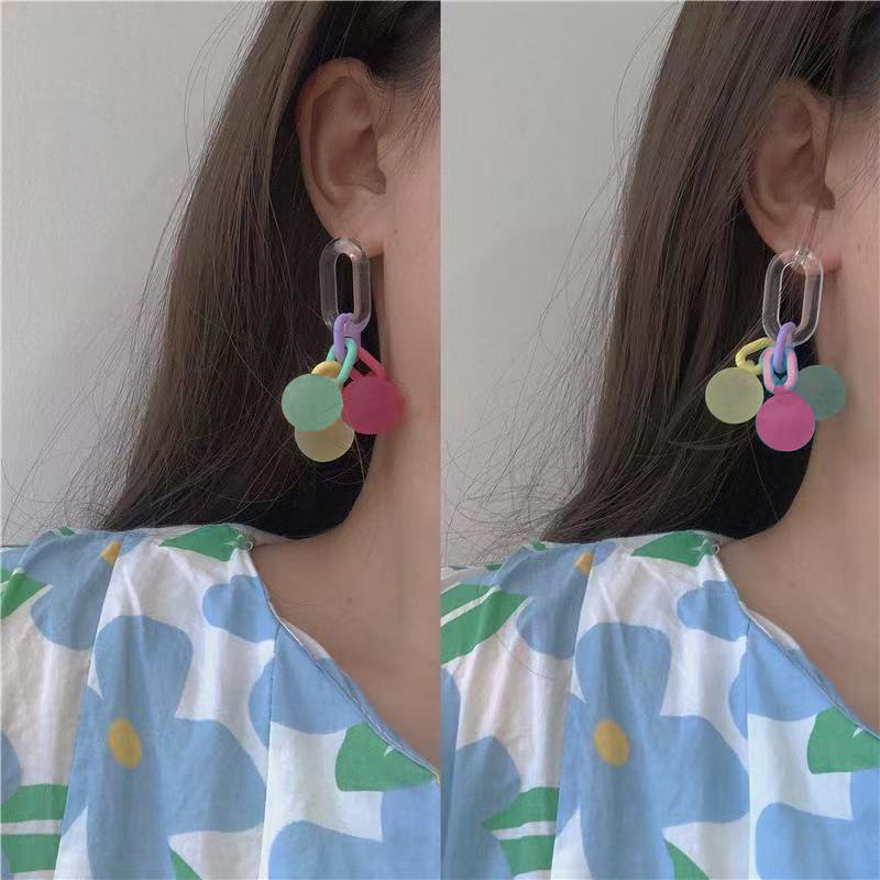 Colorful bubble gum ~ Frosted sugar fruit-colored stud earrings for women on Instagram, trendy Japanese and Korean color contrast fresh earrings, dopamine accessories details Picture