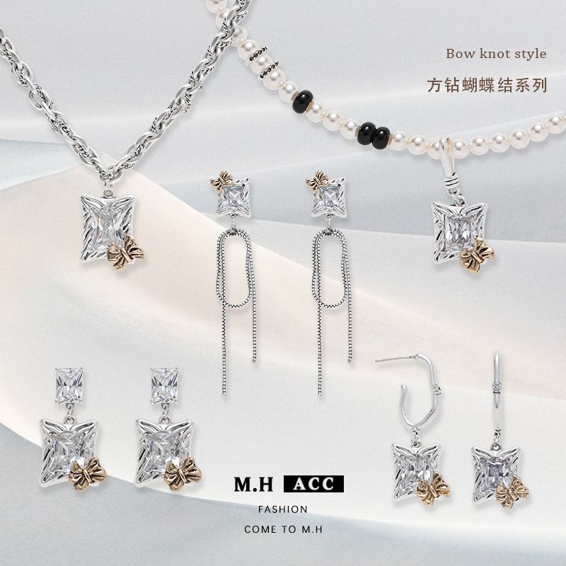 925 Silver Needle Light Luxury Bow Stud Earrings, fashionable ins Elegant silver Versatile earrings, summer high-end exquisite earrings full figure