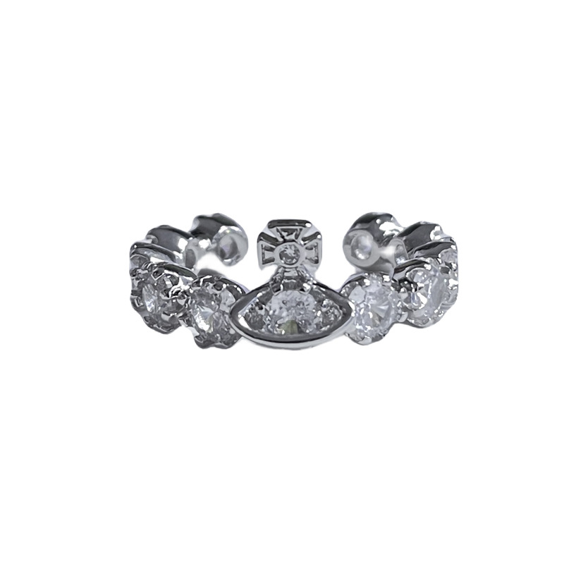 A light luxury full-diamond fashion open-mouth ring with an Instagram cold style, individual temperament, niche and high-end feel, a Saturn ring index finger ring Item Picture