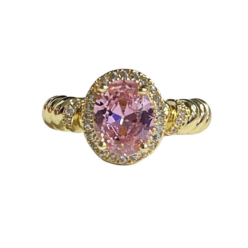 French retro style, pink diamond, Hong Kong-style, niche open ring, women's Instagram, cold style, high-end sense, layered food ring Item Picture