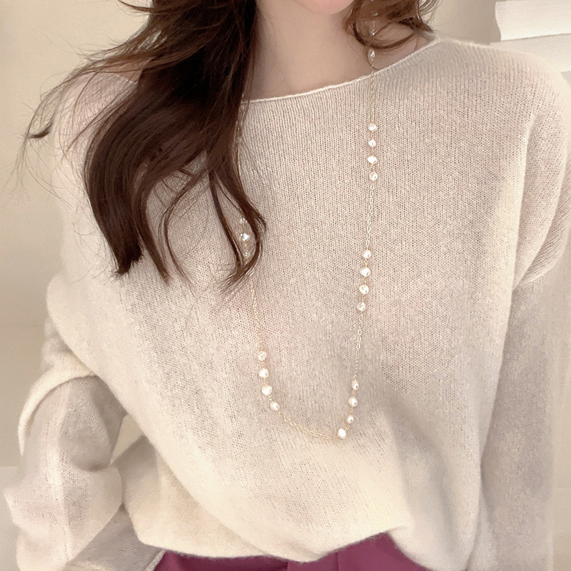 The 2023 new pearl necklace is a long, light luxury and niche design for women. It features a sweater chain with a cool and elegant style Specification drawing