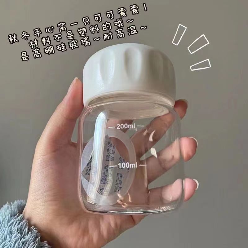 High appearance level warm hand cup, chubby cup with scale, high borosilicate heat-resistant glass water cup, girls' and children's milk cup, Qiu Qiu cup details Picture