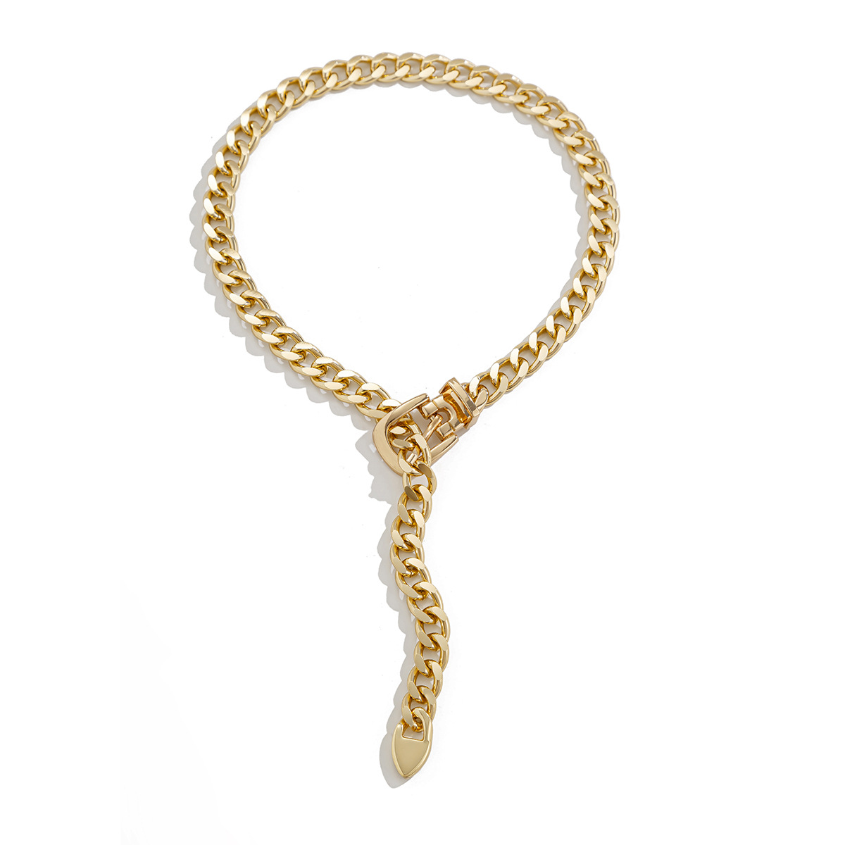 European and American cross-border jewelry, fashionable belt buckle aluminum ground chain necklace, simple geometric alloy collarbone chain Item Picture