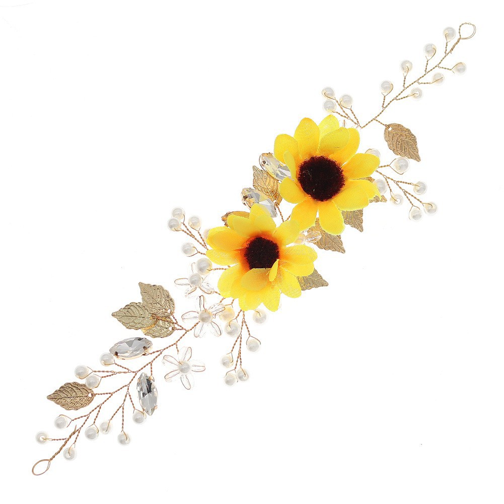 Photo accessories, forest-themed fairy beauty girl hair accessories, sunflower and Daisy hair bands, handcrafted glass rhinestone bridal head accessories Item Picture
