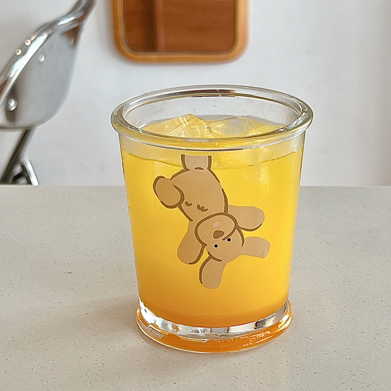 Boli Mei cartoon InS-style glass cold brew coffee cup, cute pet water cup, glass cup, single-layer couple drinking cup Specification drawing