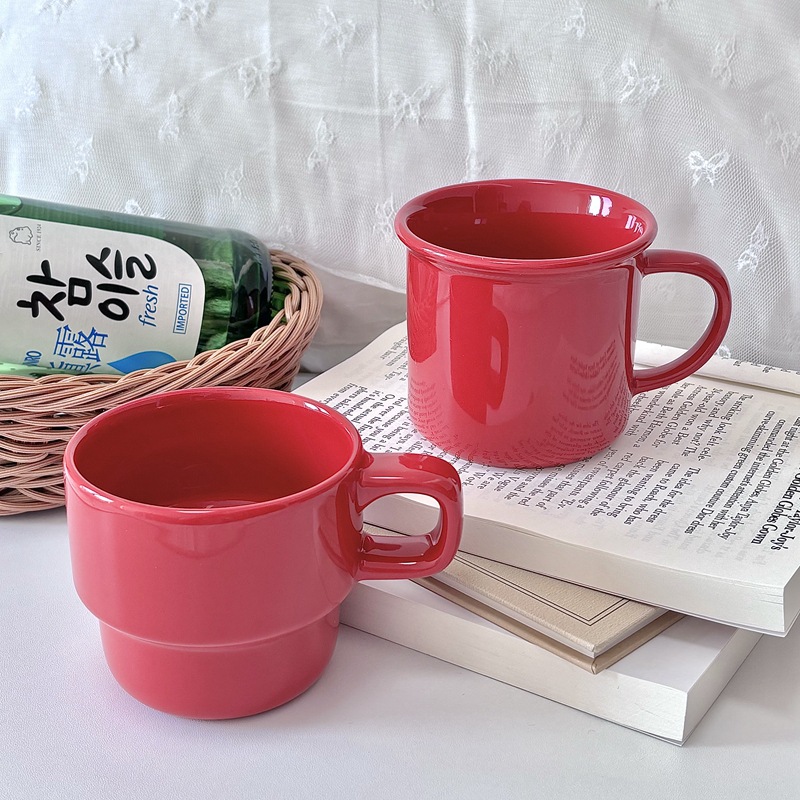 High appearance level, simple New Year Christmas red, retro red ceramic mug, cartoon coffee cup, couple gift water cup Specification drawing