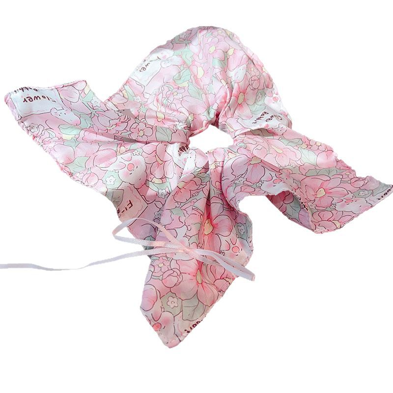 Korean-style bow flower square scarf large intestine hair band, fresh and sweet, ponytail hair tie, niche leather band hair accessory for women Item Picture
