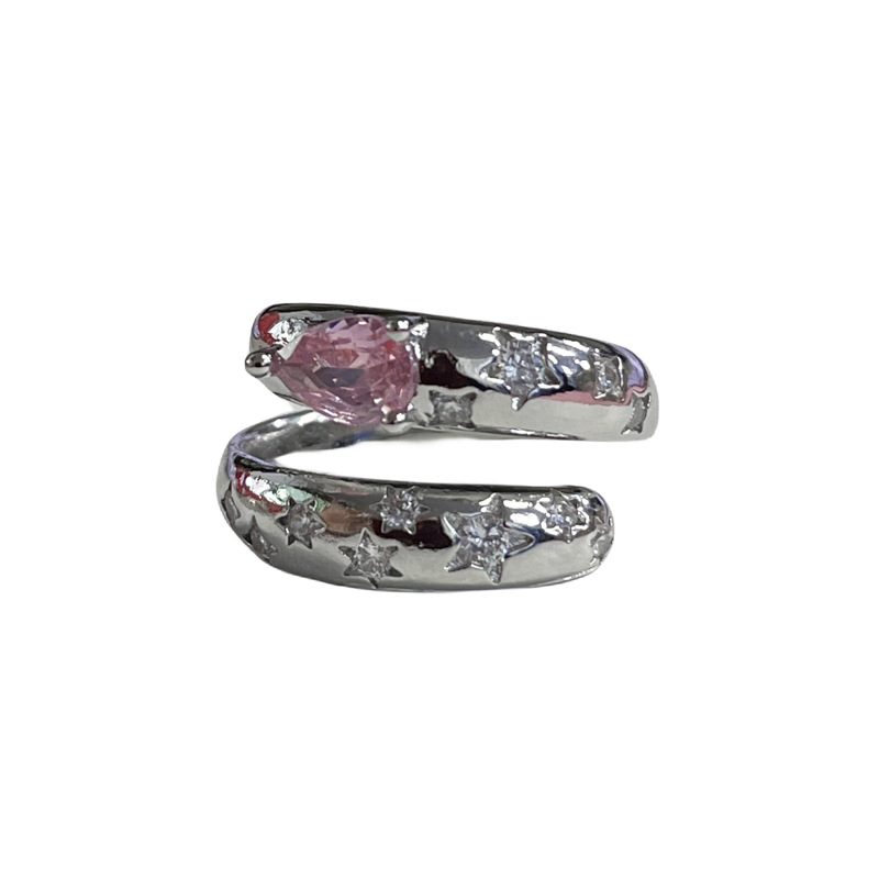The new ring is a delicate, light luxury and niche design for women. It features a pink diamond open-top ring with a high-end, fashionable and cold style Item Picture