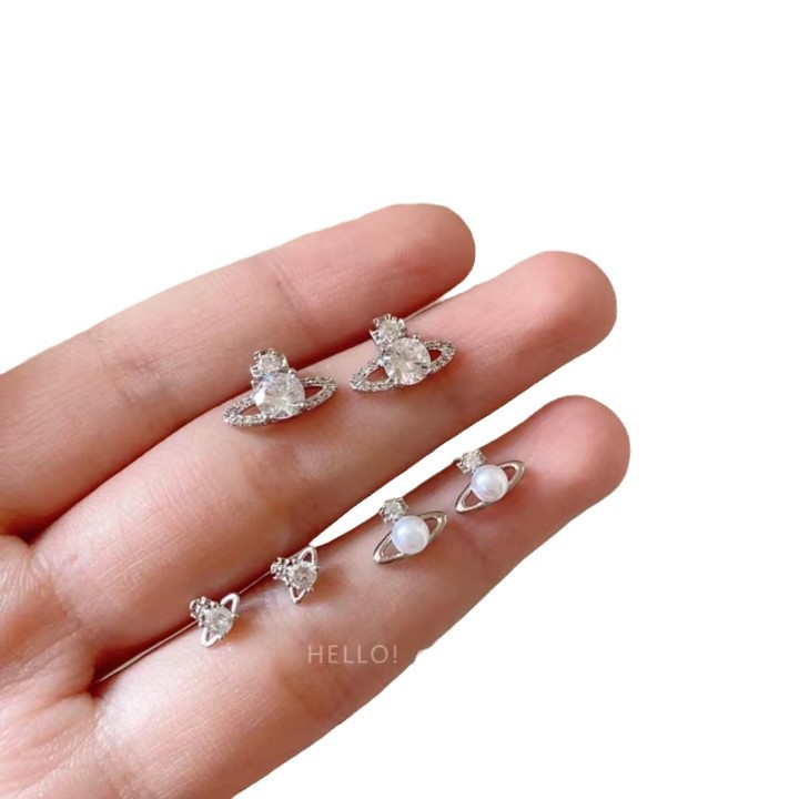 "West Queen Planet Zircon Pearl Earrings for Women 2025 New bestseller Exquisite Earrings, a light luxury and high-end earpiece. Item Picture