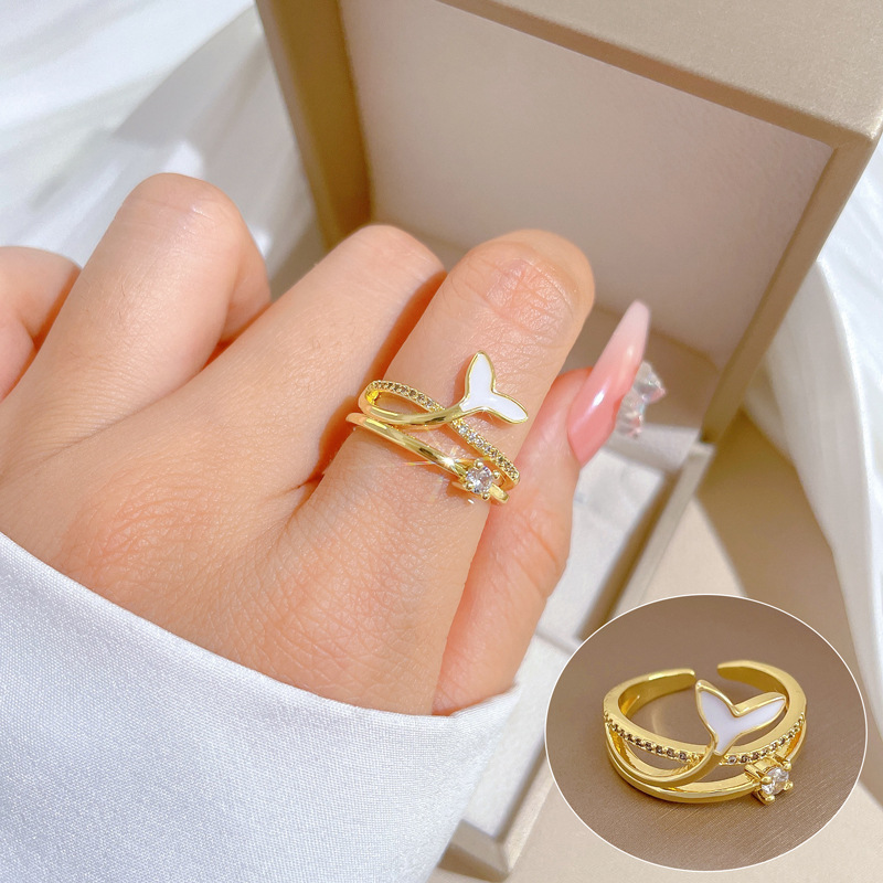 【 Real Gold 】 Mermaid Tail Fashion ring with adjustable opening, simple jewelry, Japanese-style ring couple rings full figure